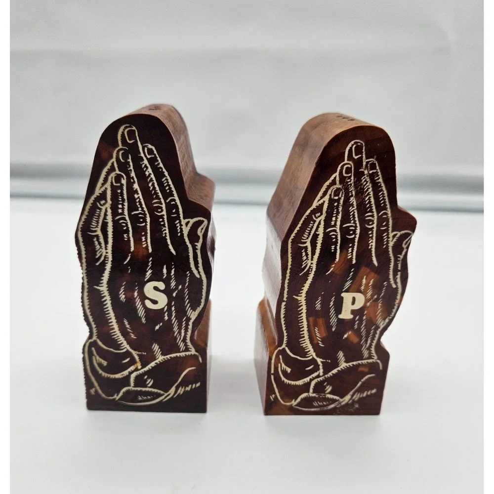 Praying Hands Wooden Salt Pepper Shakers Set Vintage Cumberland‎ Falls Corbin KY